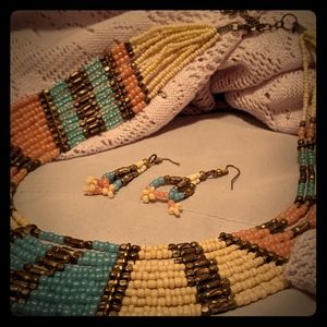 Finely Beaded Necklace and Earrings Set